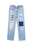 Main View - Click To Enlarge - 10507 - Graphic check plaid patchwork ripped unisex jeans