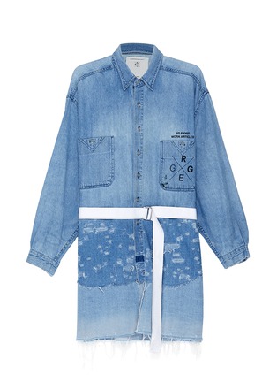 Main View - Click To Enlarge - 10507 - Belted panelled distressed unisex denim shirt jacket