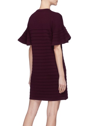 Back View - Click To Enlarge - VICTORIA, VICTORIA BECKHAM - Flared ruffle sleeve wool ottoman knit dress