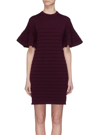 Main View - Click To Enlarge - VICTORIA, VICTORIA BECKHAM - Flared ruffle sleeve wool ottoman knit dress