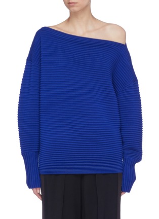 Main View - Click To Enlarge - VICTORIA, VICTORIA BECKHAM - Wool ottoman knit one-shoulder sweater