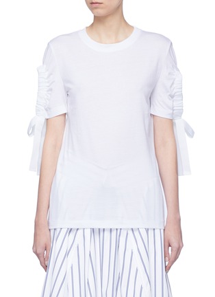 Main View - Click To Enlarge - VICTORIA, VICTORIA BECKHAM - Drawstring ruched cutout cuff T-shirt