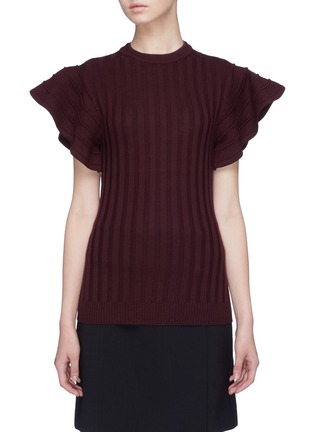 Main View - Click To Enlarge - VICTORIA, VICTORIA BECKHAM - Flared ruffle sleeve wool rib knit sweater