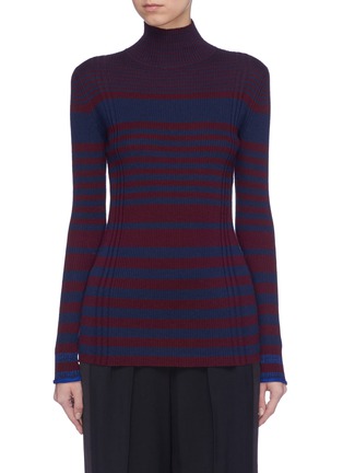 Main View - Click To Enlarge - VICTORIA, VICTORIA BECKHAM - Variegated stripe ribbed wool blend turtleneck sweater
