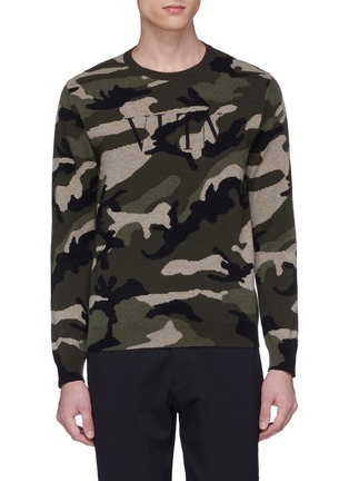 Main View - Click To Enlarge - VALENTINO GARAVANI - Logo camouflage intarsia cashmere sweater