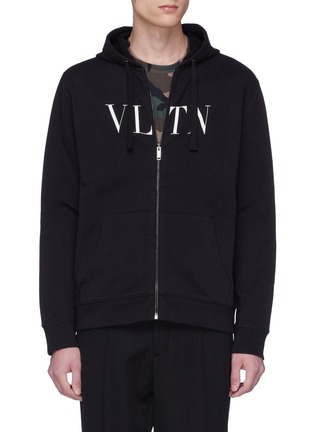 Main View - Click To Enlarge - VALENTINO GARAVANI - Logo print zip hoodie