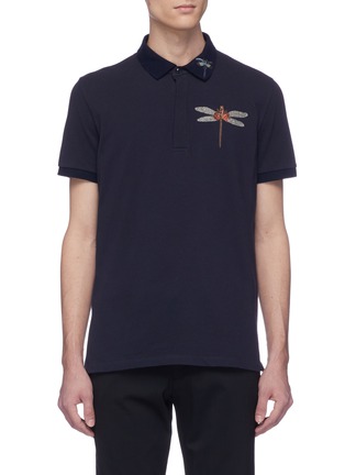 Main View - Click To Enlarge - VALENTINO GARAVANI - Embellished dragonfly appliqué polo shirt