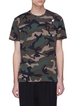 Main View - Click To Enlarge - VALENTINO GARAVANI - Embellished bee appliqué camouflage print T-shirt