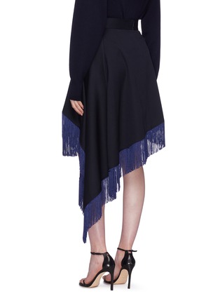 Back View - Click To Enlarge - CALVIN KLEIN 205W39NYC - Fringe hem asymmetric drape virgin wool skirt