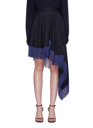 Main View - Click To Enlarge - CALVIN KLEIN 205W39NYC - Fringe hem asymmetric drape virgin wool skirt