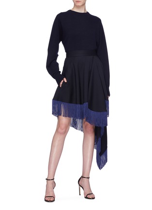 Figure View - Click To Enlarge - CALVIN KLEIN 205W39NYC - Fringe hem asymmetric drape virgin wool skirt