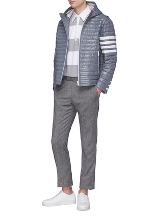 Figure View - Click To Enlarge - THOM BROWNE  - Stripe sleeve hooded down puffer jacket