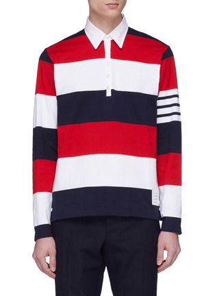 Main View - Click To Enlarge - THOM BROWNE  - Stripe jersey long sleeve polo shirt