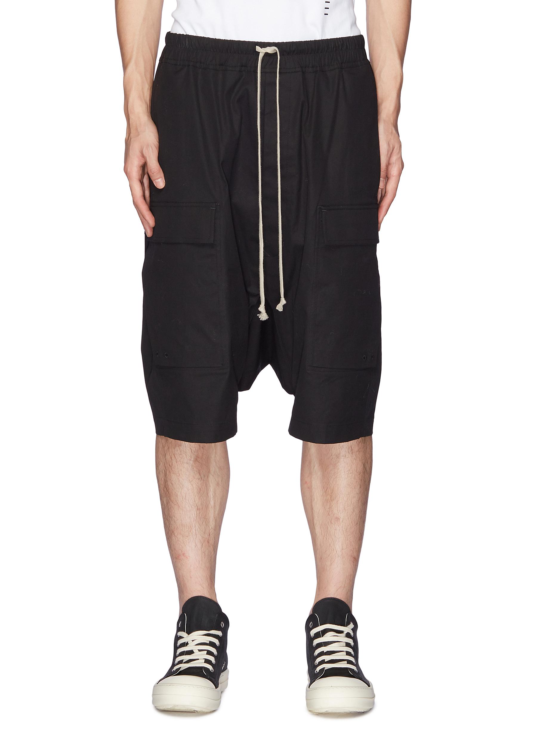 RICK OWENS Cargo Pods drop crotch drawstring shorts Men