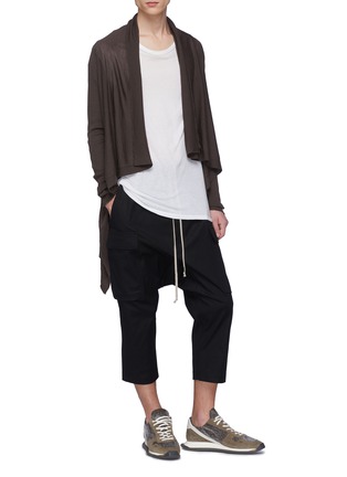 Figure View - Click To Enlarge - RICK OWENS - Shawl lapel high-low wool cardigan