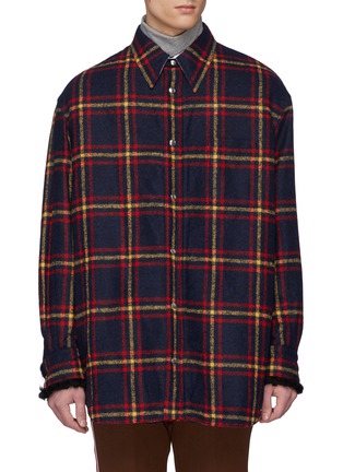 Main View - Click To Enlarge - CALVIN KLEIN 205W39NYC - Faux shearling lined tartan plaid flannel shirt jacket