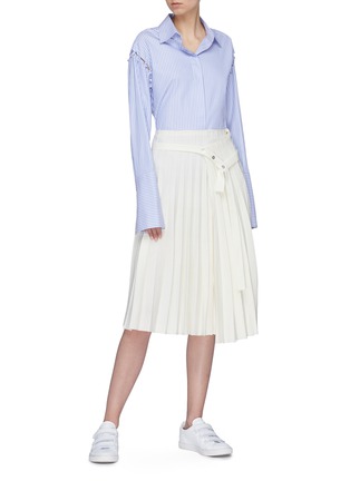 Figure View - Click To Enlarge - MRZ - Belted pleated virgin wool drape skirt