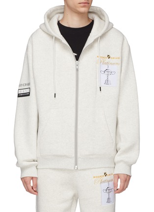 Main View - Click To Enlarge - ALEXANDER WANG - 'Platinum' slogan embroidered trophy patch zip hoodie