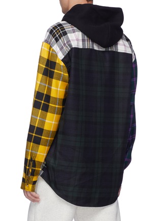Back View - Click To Enlarge - ALEXANDER WANG - Colourblock mix tartan plaid twill shirt hoodie