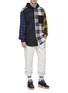 Figure View - Click To Enlarge - ALEXANDER WANG - Colourblock mix tartan plaid twill shirt hoodie