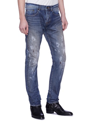 Front View - Click To Enlarge - SAINT LAURENT - Paint splatter slim fit jeans
