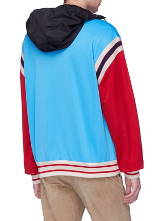 Back View - Click To Enlarge - GUCCI - Logo stripe colourblock zip hoodie