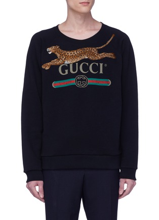 Main View - Click To Enlarge - GUCCI - Leopard appliqué logo print sweatshirt