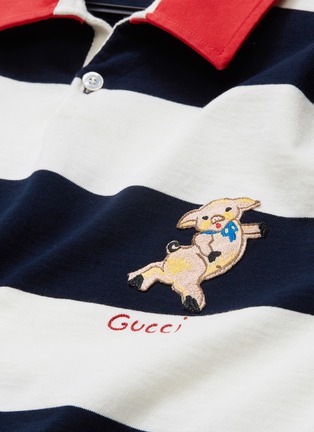  - GUCCI - Piglet appliqué knit rugby stripe polo shirt