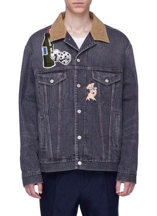 Main View - Click To Enlarge - GUCCI - Mix chenille patch logo print denim jacket