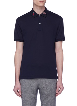 Main View - Click To Enlarge - GUCCI - Mix motif embroidered collar polo shirt