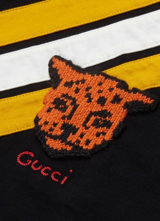  - GUCCI - Cheetah appliqué chevron stripe rugby polo shirt