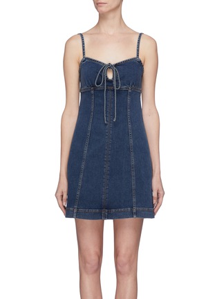 Main View - Click To Enlarge - 74017 - Tie keyhole front denim dress
