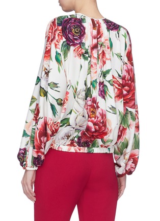 Back View - Click To Enlarge - - - Peony print ruched silk crepe top