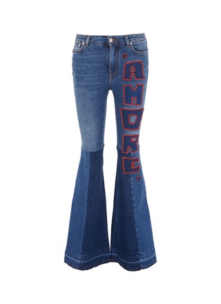 Main View - Click To Enlarge - - - 'Amore' slogan heart appliqué patchwork flared jeans