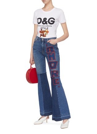 Figure View - Click To Enlarge - - - 'Amore' slogan heart appliqué patchwork flared jeans