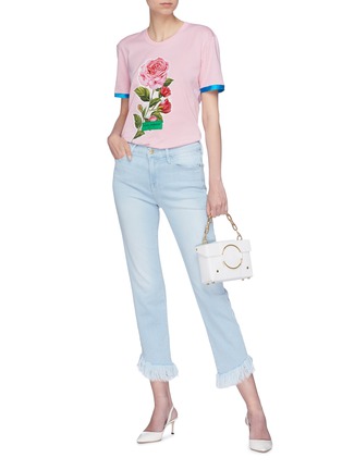 Figure View - Click To Enlarge - - - Satin cuff peony print T-shirt