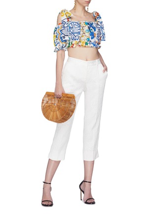 Figure View - Click To Enlarge - - - Tie shoulder Majolica print cropped top