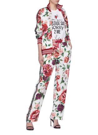 Figure View - Click To Enlarge - - - Logo outseam peony print track pants