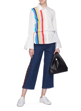 Figure View - Click To Enlarge - MIRA MIKATI - Rainbow stripe drawcord slogan print shirt