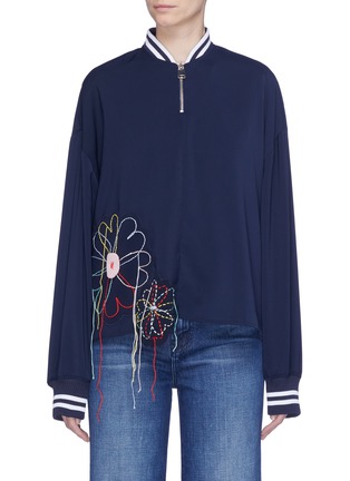Main View - Click To Enlarge - MIRA MIKATI - Floral appliqué track jacket