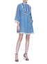 Figure View - Click To Enlarge - GUCCI - Lace trim ruffle bib denim tunic dress