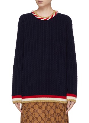 Main View - Click To Enlarge - GUCCI - Stripe torchon border wool-cashmere sweater