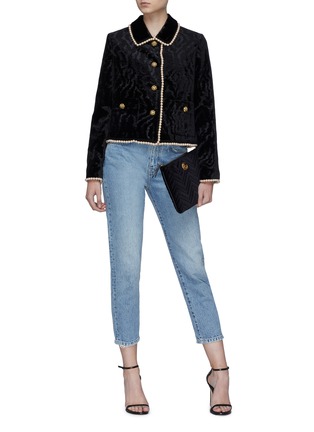 Figure View - Click To Enlarge - GUCCI - Glass pearl border crystal button velvet jacket