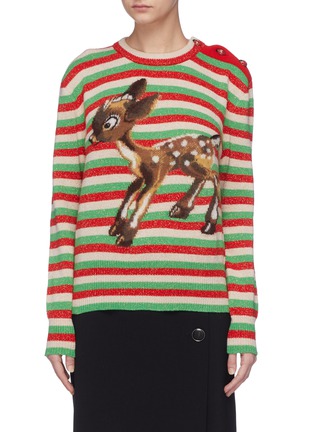 Main View - Click To Enlarge - GUCCI - Fawn intarsia stripe wool blend sweater