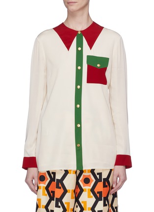 Main View - Click To Enlarge - GUCCI - Sequin bow trompe l'œil silk shirt
