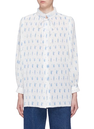 Main View - Click To Enlarge - BALENCIAGA - Floral print plisse pleated pussybow shirt