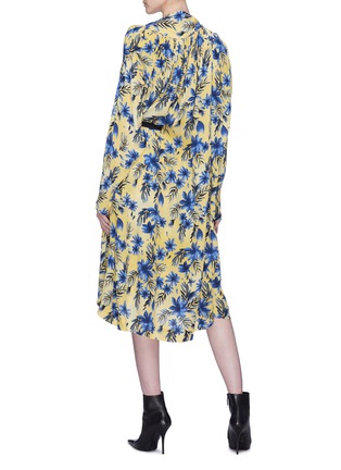 Back View - Click To Enlarge - BALENCIAGA - Logo belted twist neck tie silk dress