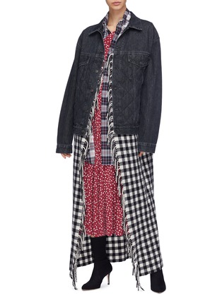 Figure View - Click To Enlarge - BALENCIAGA - Fringe check blanket panel quilted denim jacket
