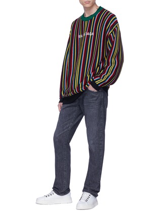 Figure View - Click To Enlarge - BALENCIAGA - Logo embroidered stripe oversized sweater