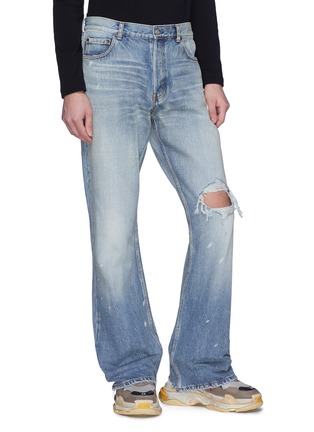 Front View - Click To Enlarge - BALENCIAGA - Ripped boot cut jeans